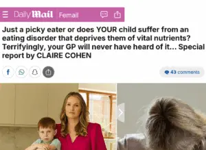 A snippet from the Daily Mail that features ARFID expert Mona Hansen
